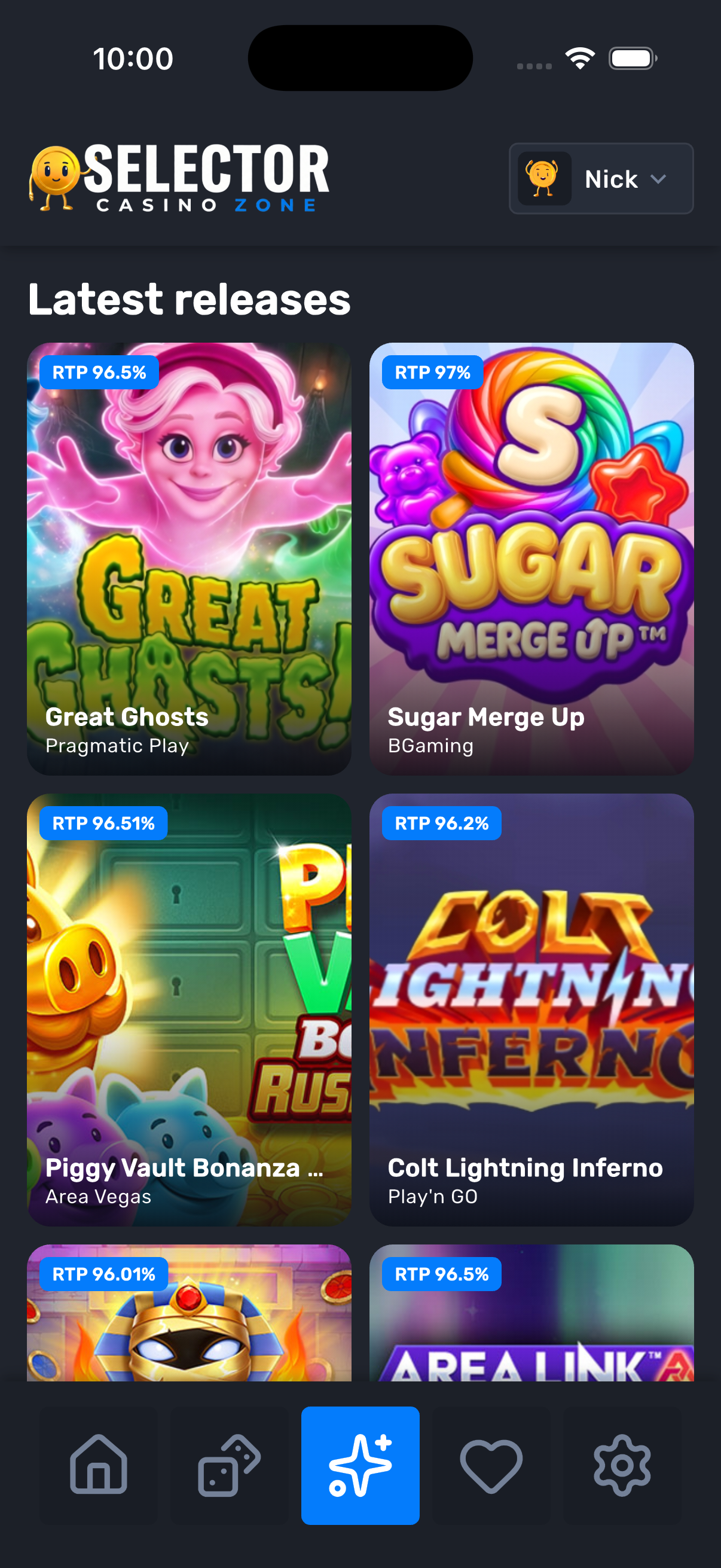 Latest releases grid with RTP badges
